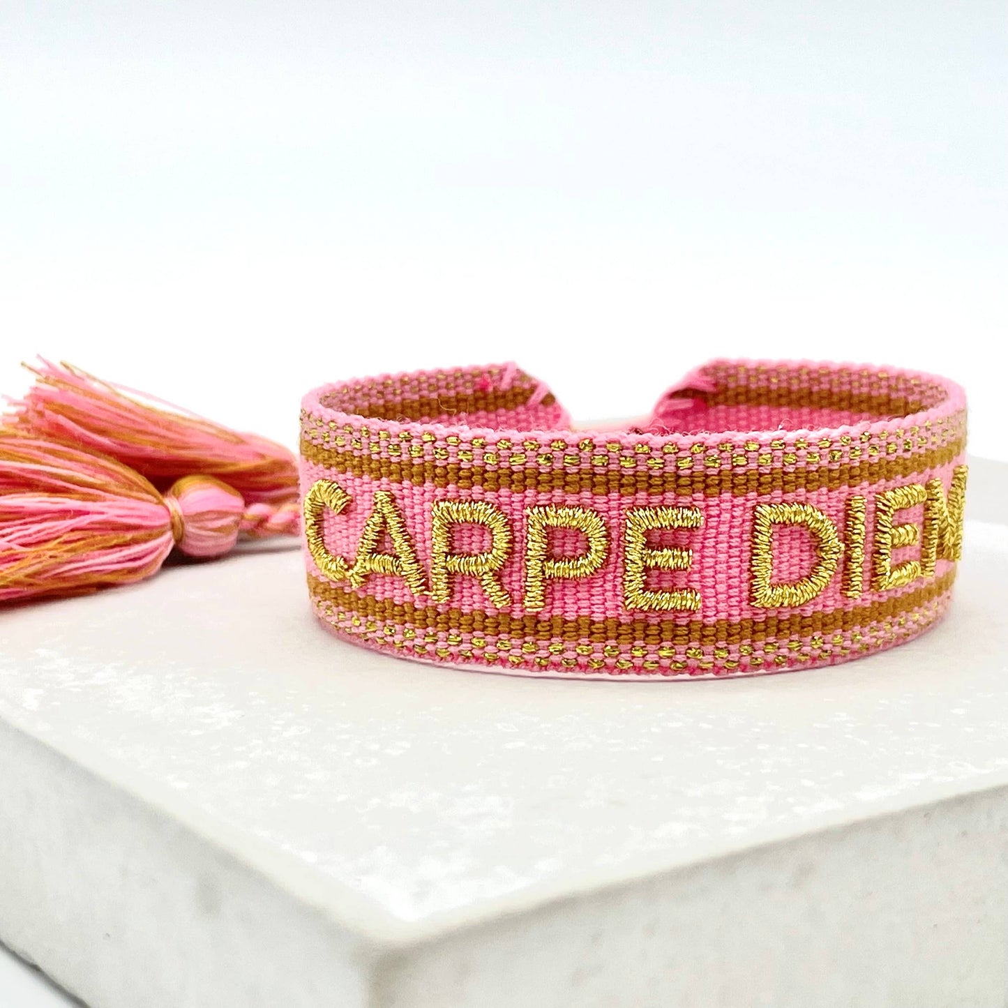 Carpe Diem Statement Woven, Embroidered Bracelet