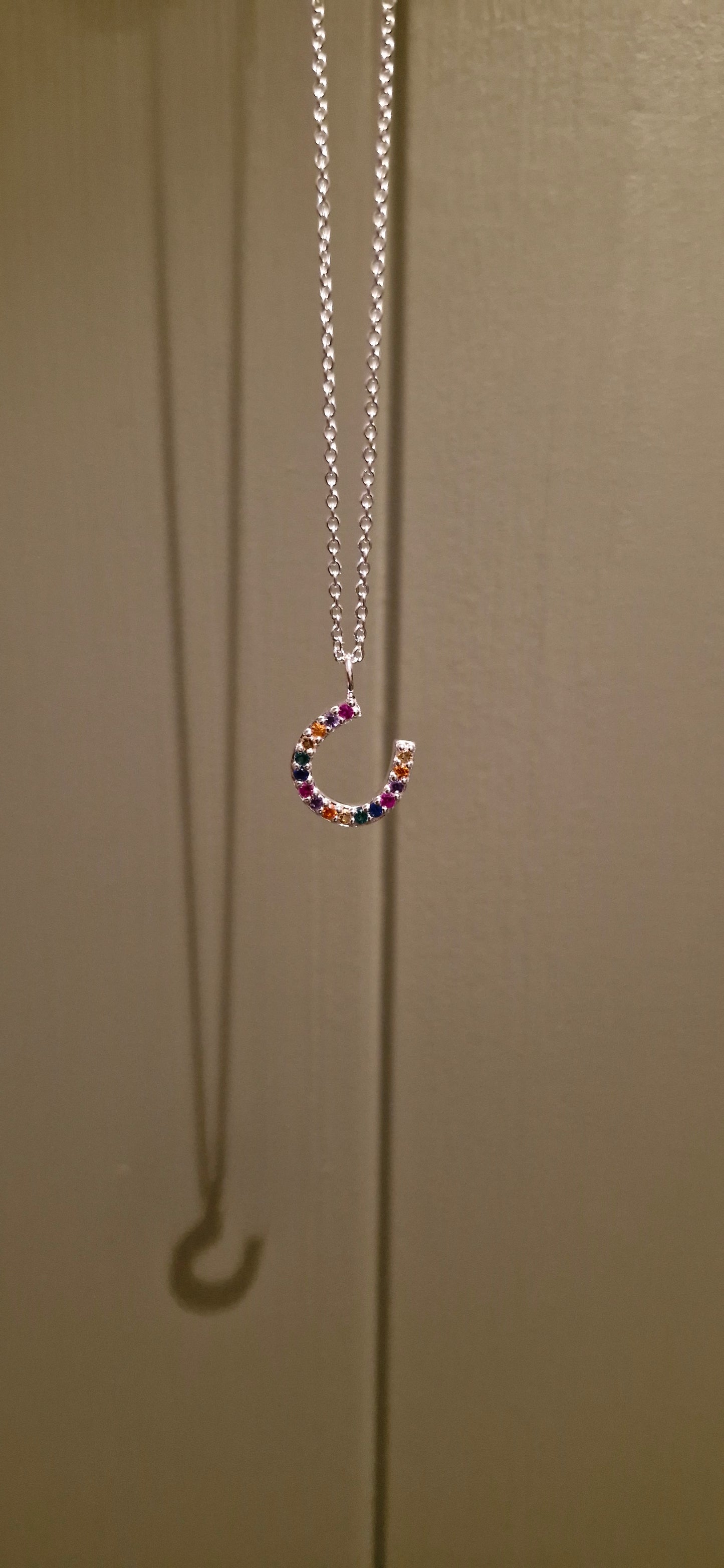 Rainbow Crystals & Sterling Silver Horseshoe Necklace