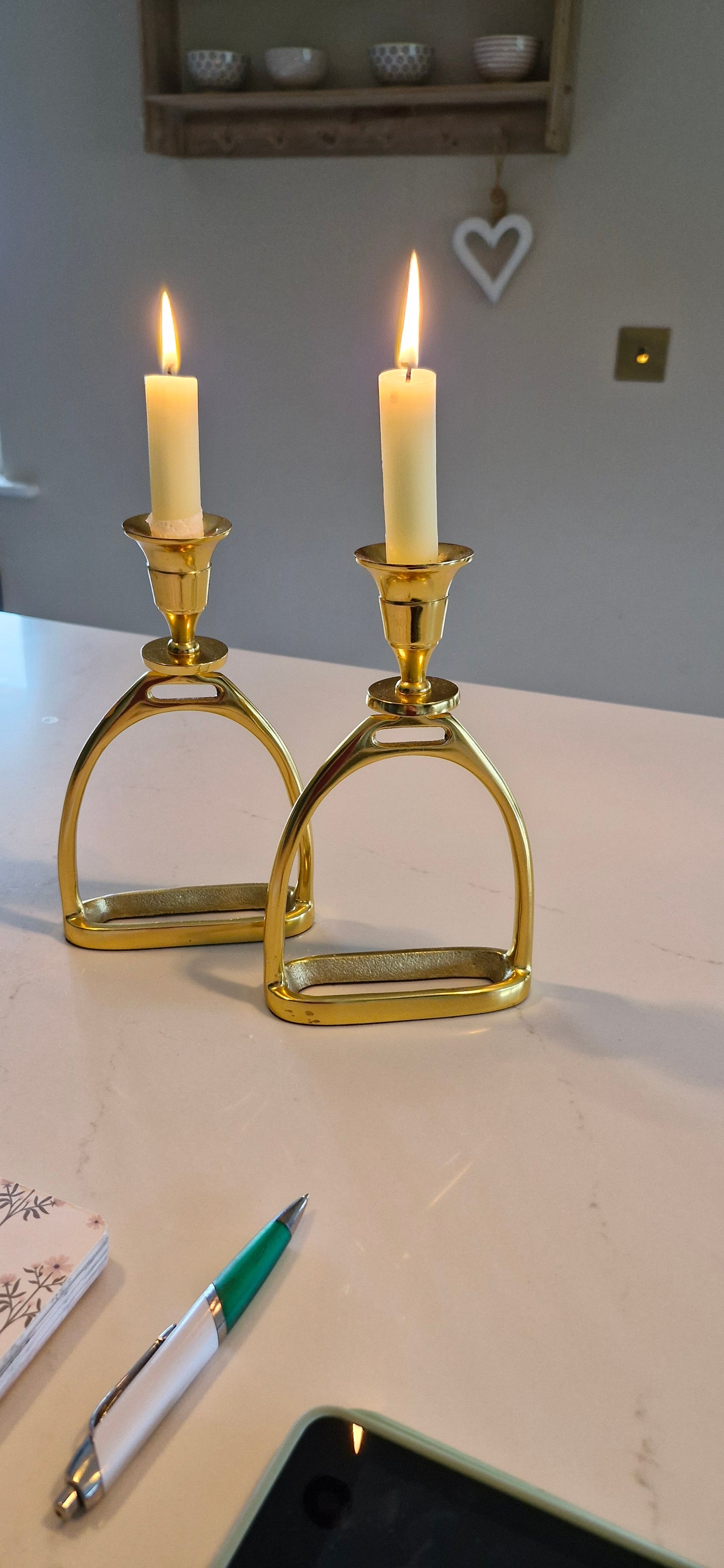Pair of gold Plated Stirrup Candlestick Holders