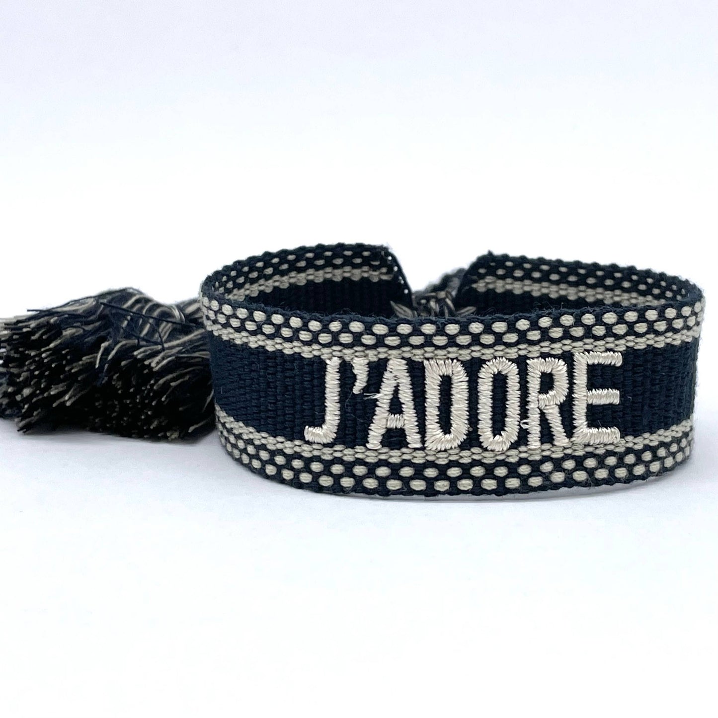 J'adore Woven, Embroidered Statement Bracelet.
