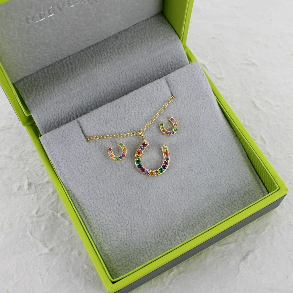 Rainbow Crystals & Gold Horseshoe Necklace