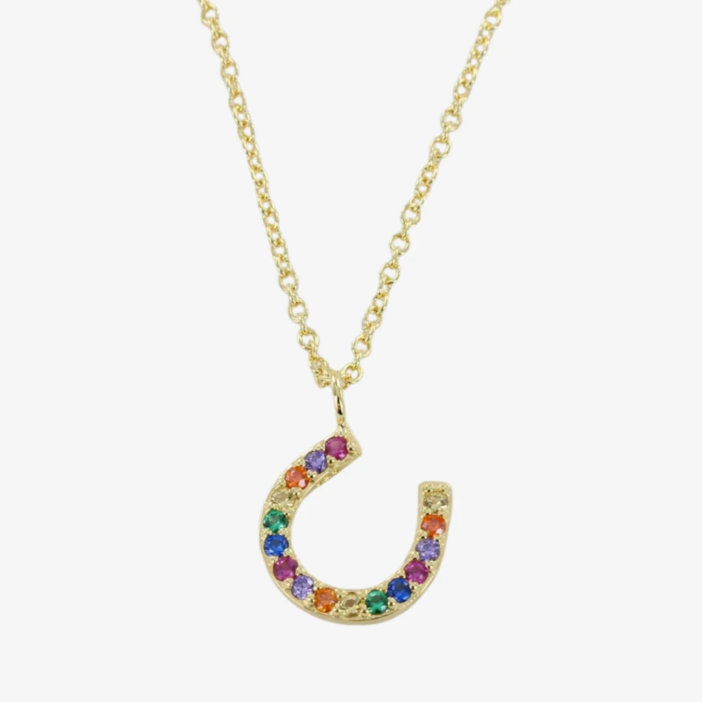Rainbow Crystals & Gold Horseshoe Necklace