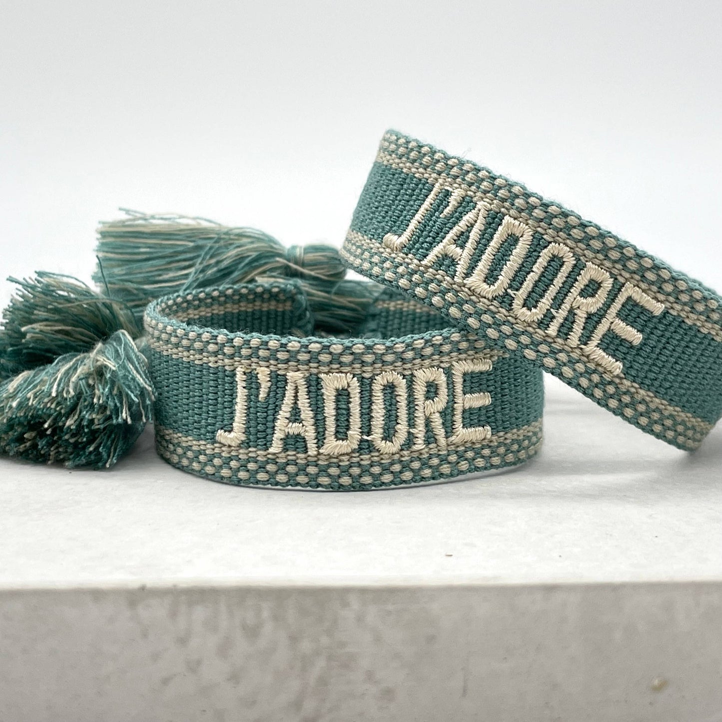J'adore Statement Woven,  Embroidered Bracelet