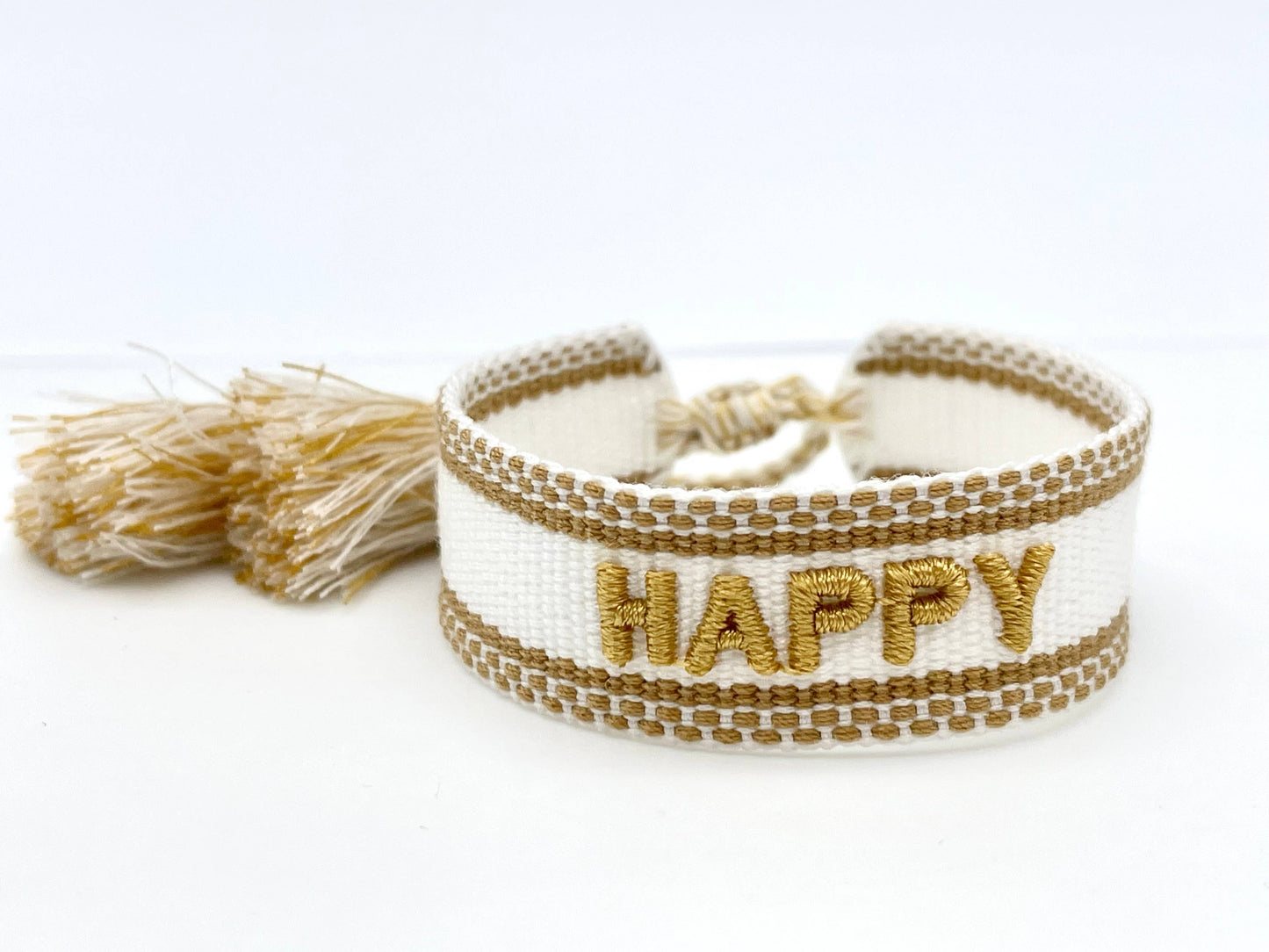 Happy Woven, Embroidered Statement Bracelet