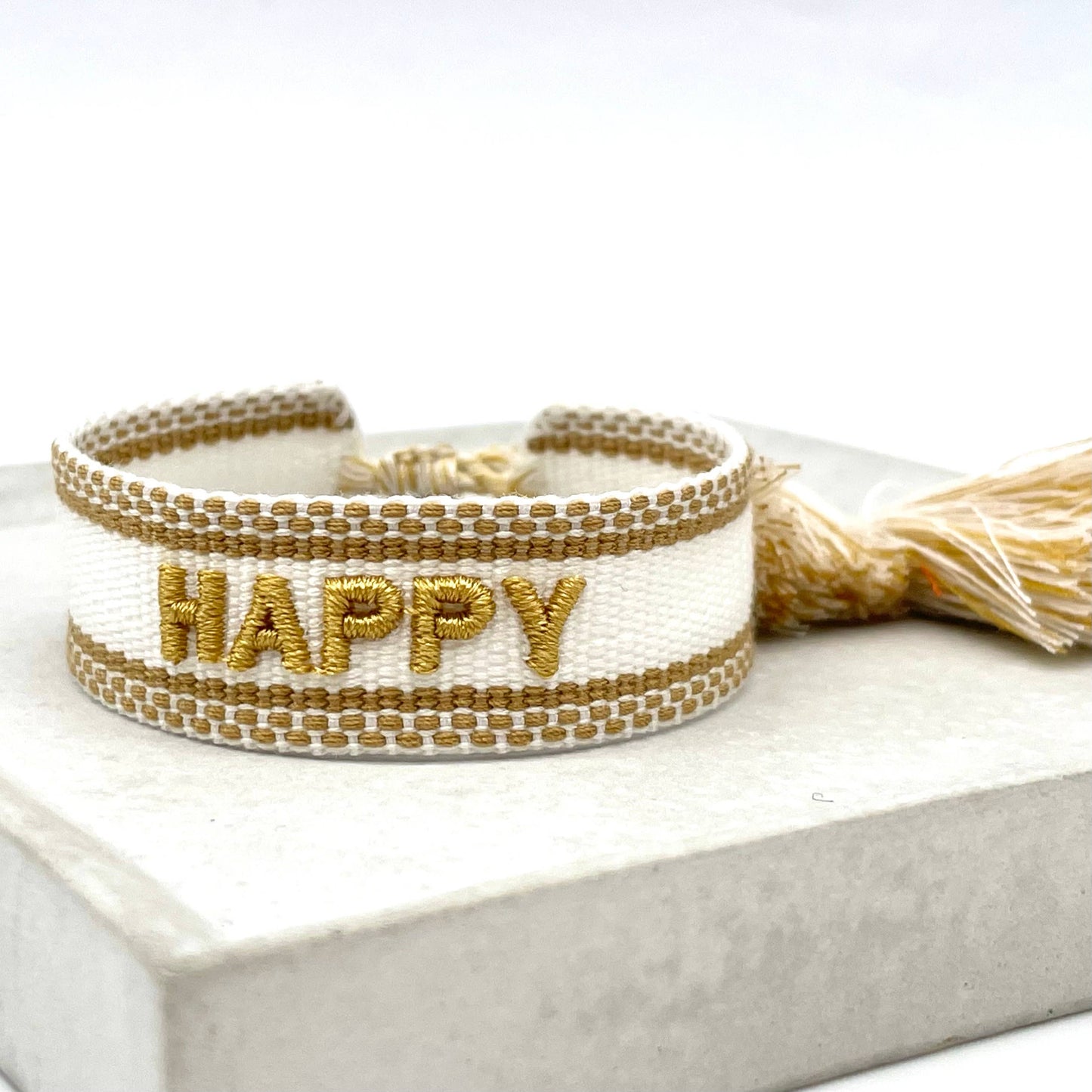 Happy Woven, Embroidered Statement Bracelet