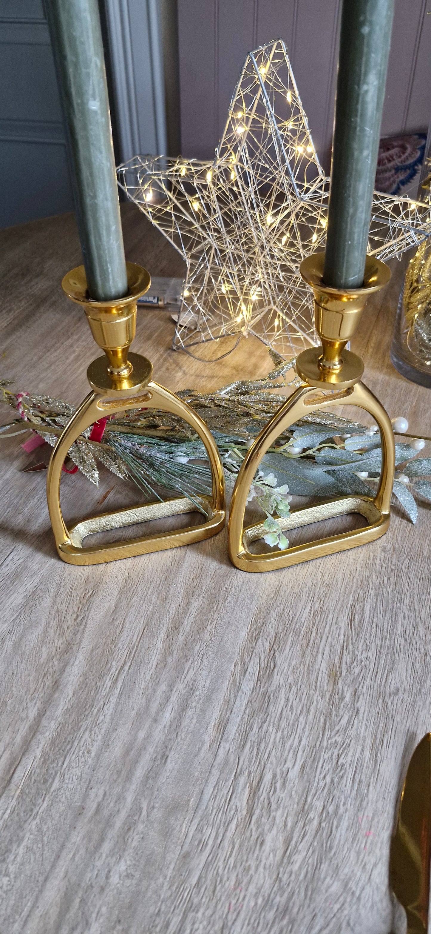 Pair of gold Plated Stirrup Candlestick Holders