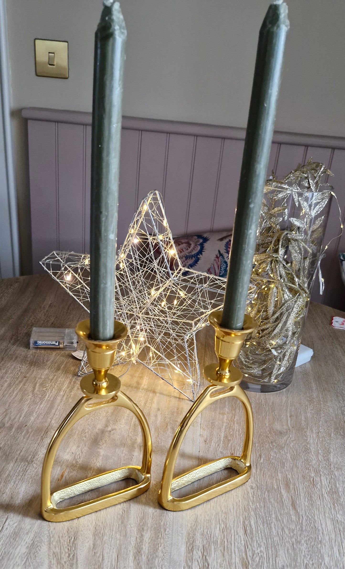 Pair of gold Plated Stirrup Candlestick Holders