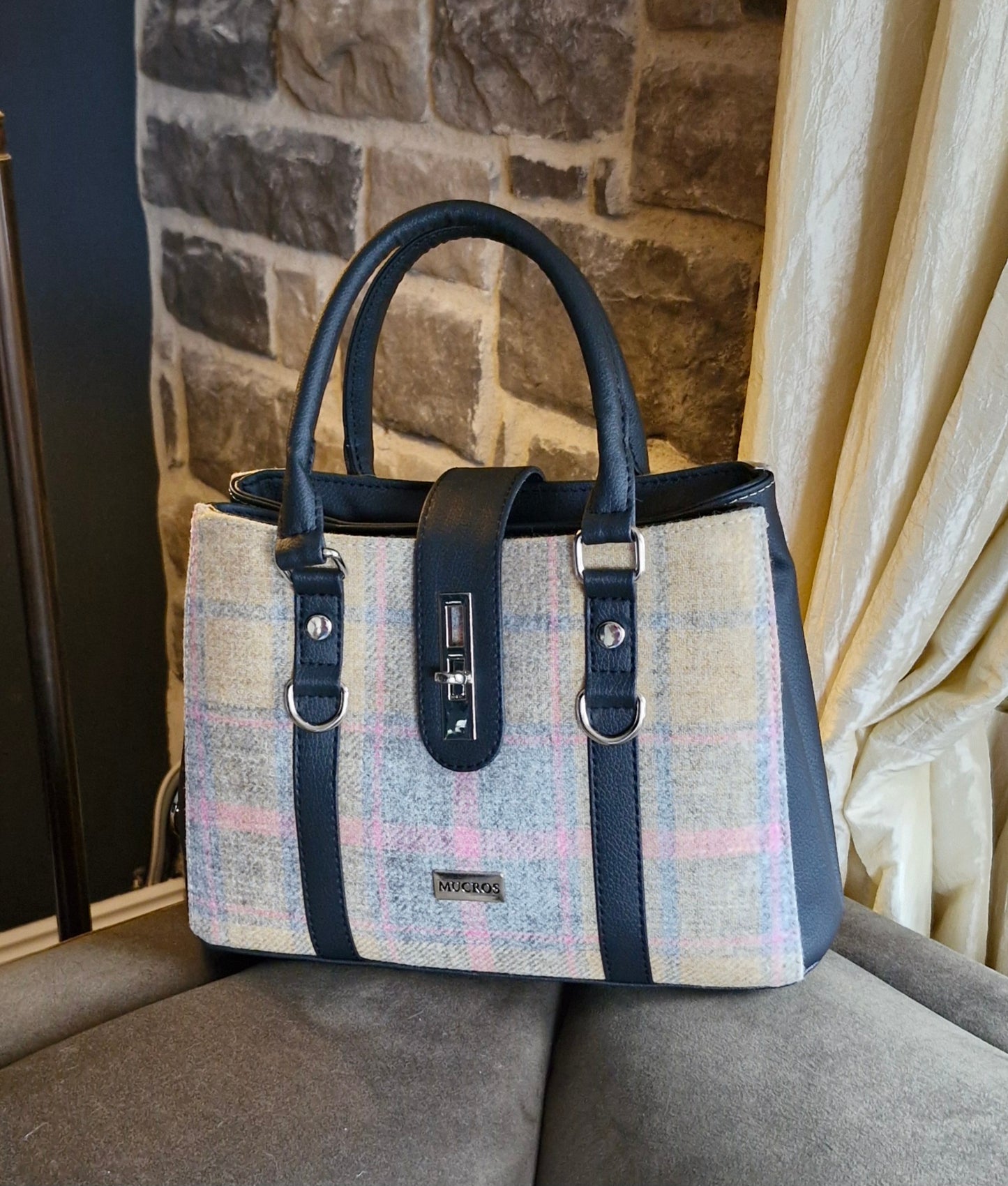 Jessica Beige & Pink Tweed Handbag