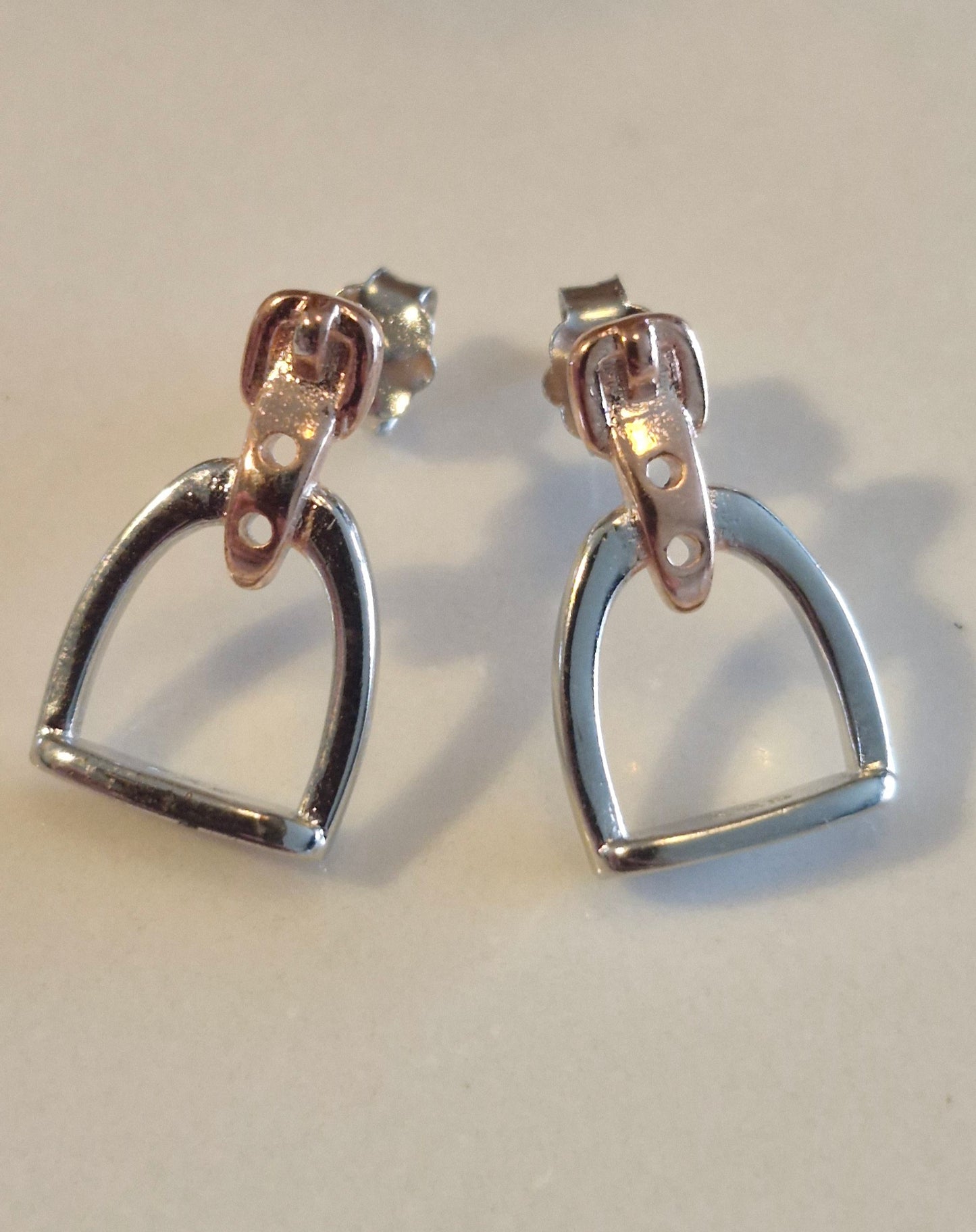 Petite Silver & Rose Gold Stirrup Earrings