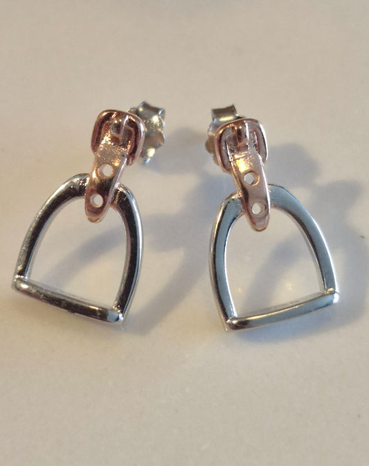 Petite Silver & Rose Gold Stirrup Earrings