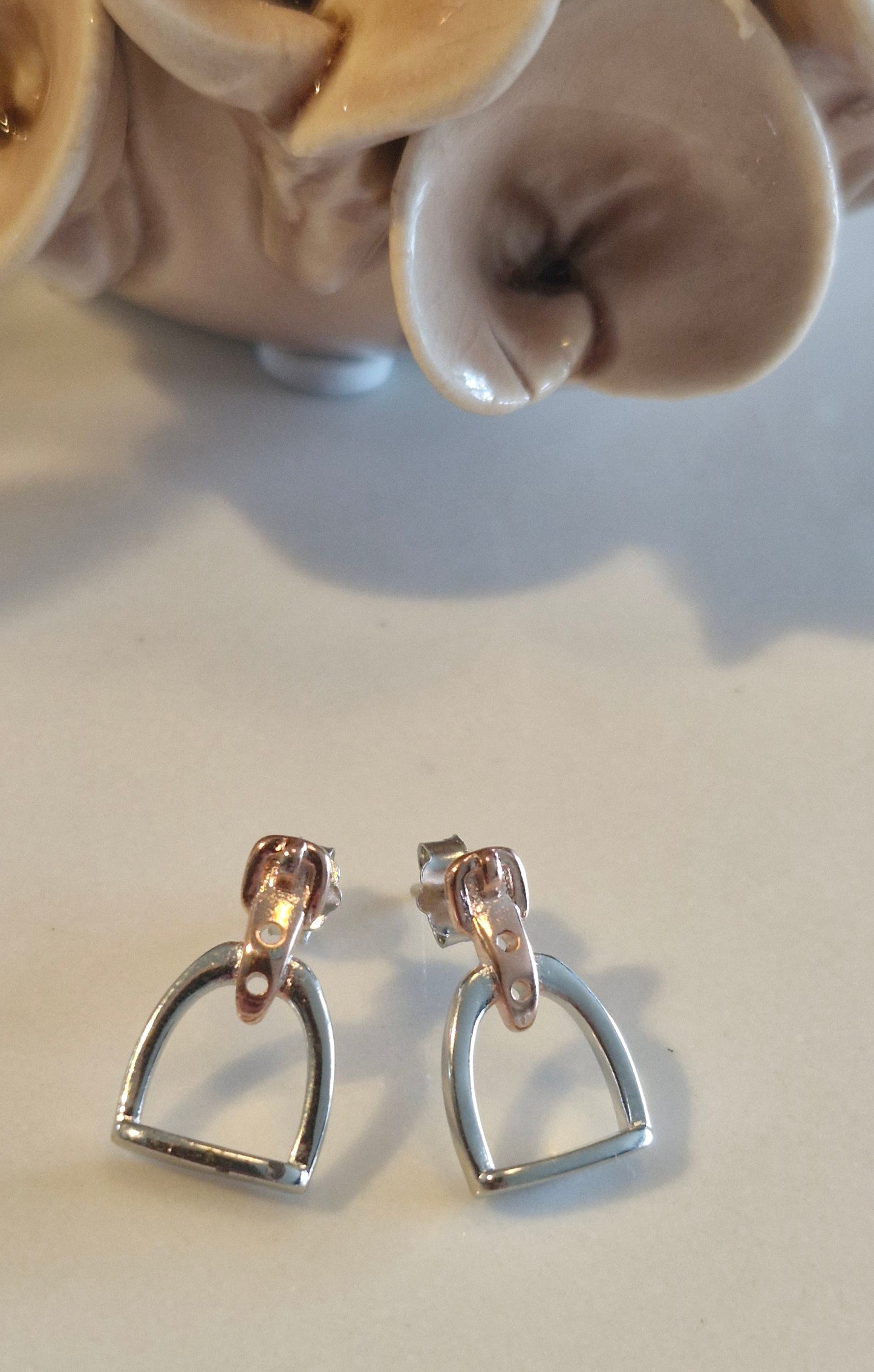 Petite Silver & Rose Gold Stirrup Earrings