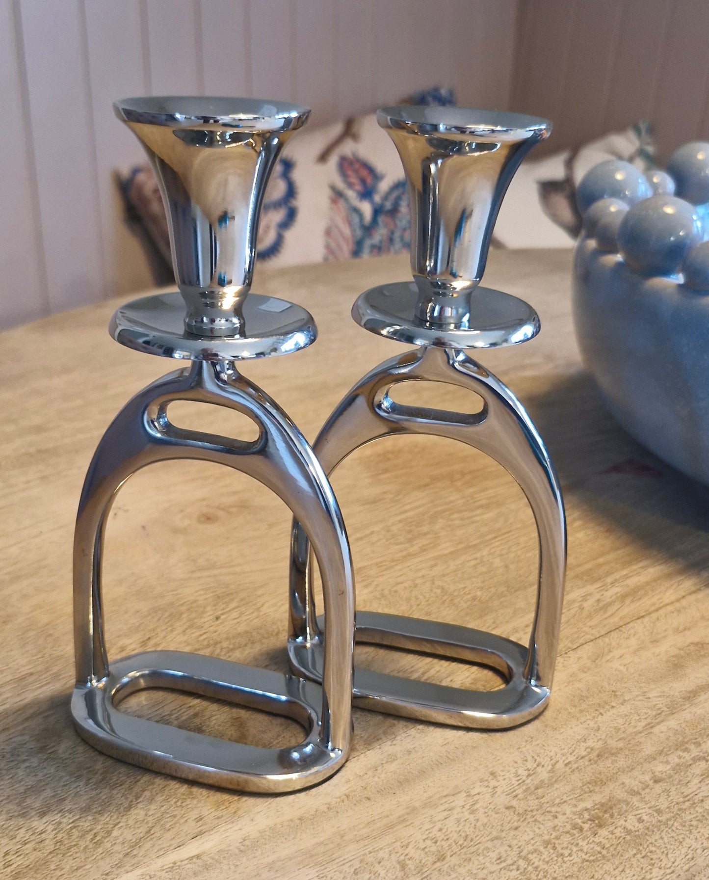 Small Silver Stirrup Candlestick Holders - Pair