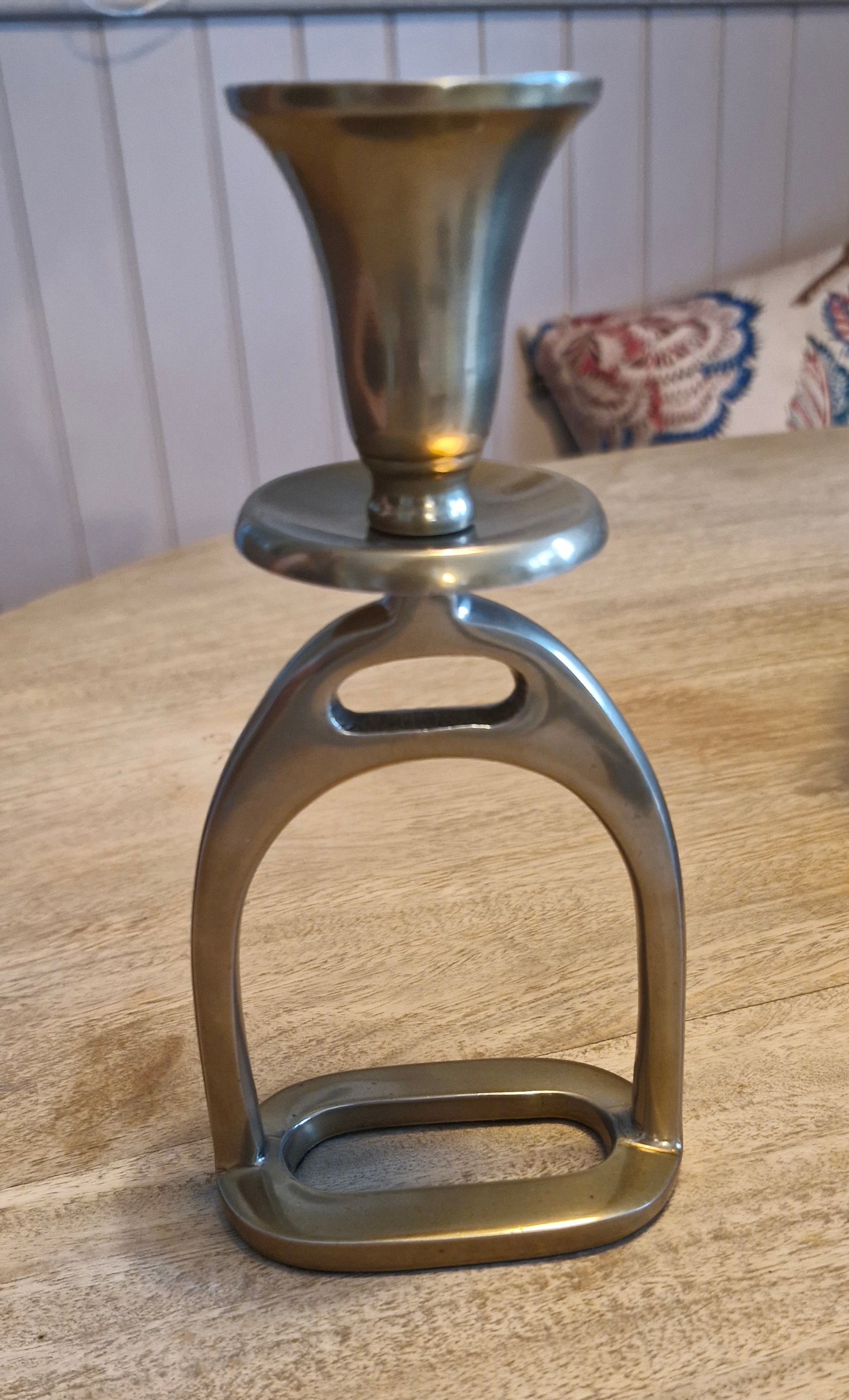 Small Antique Brass Stirrup Candlestick Holders - Pair