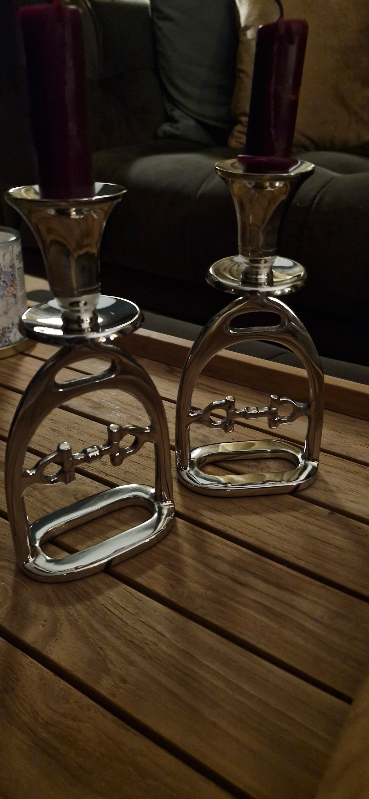 Small Silver Stirrup Candlestick Holder with Snaffle Detail