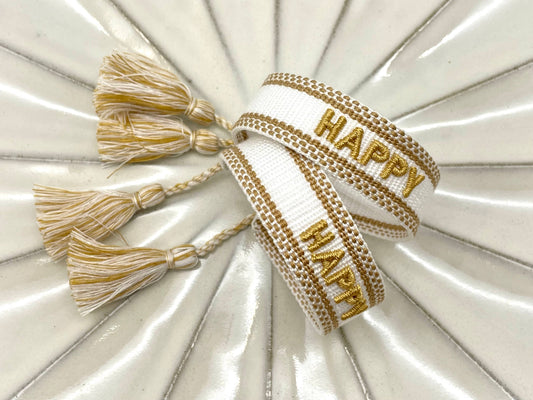 Happy Woven, Embroidered Statement Bracelet