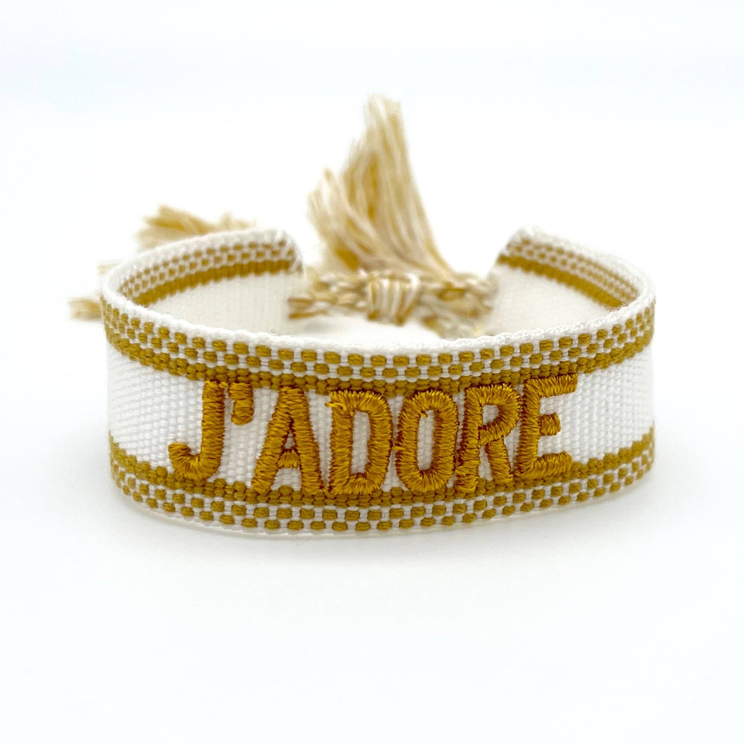J'adore Woven, Embroidered Statement Bracelet