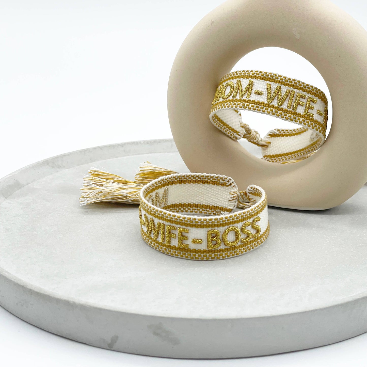 Mom Wife Boss Woven,  Embroidered Statement Bracelet