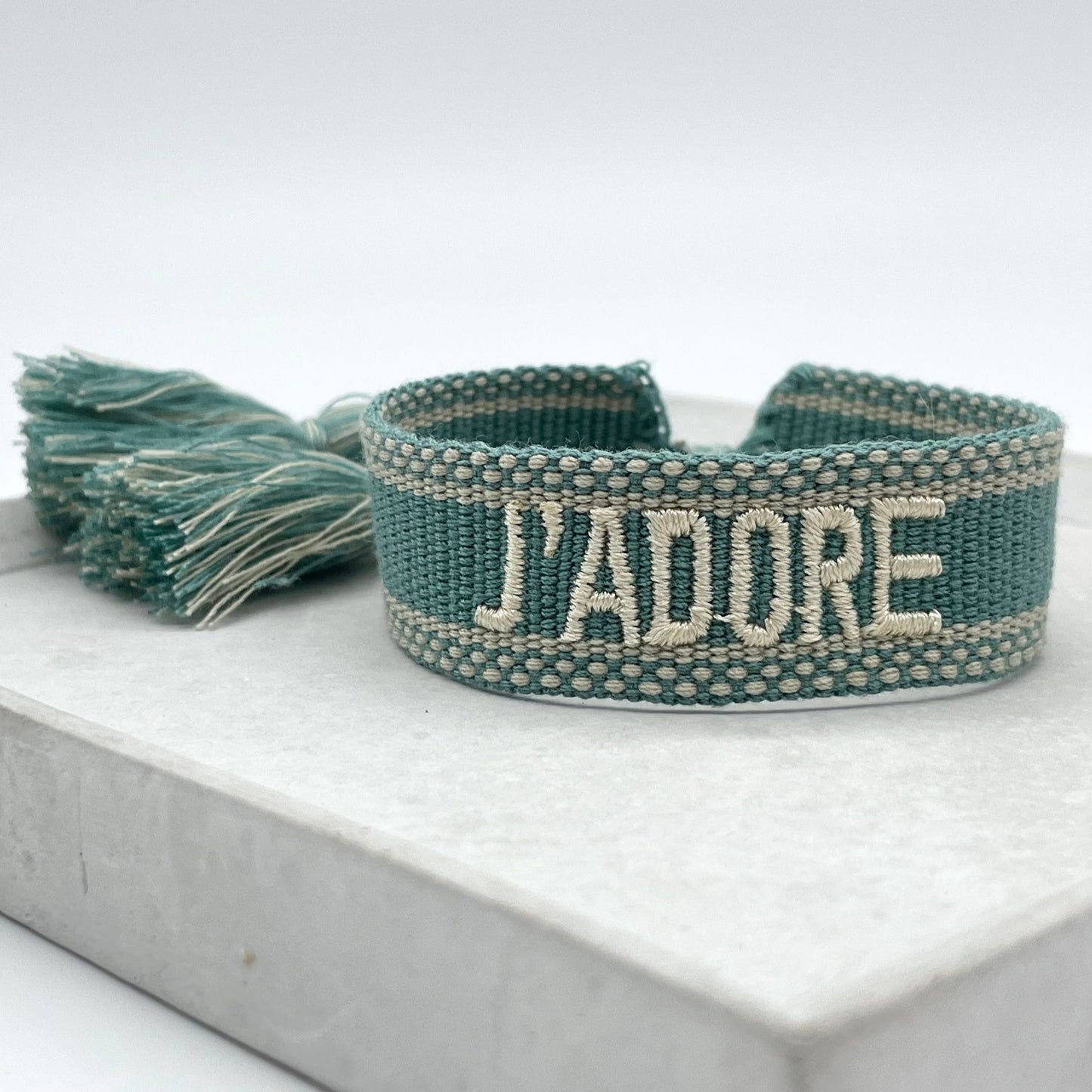 J'adore Statement Woven,  Embroidered Bracelet