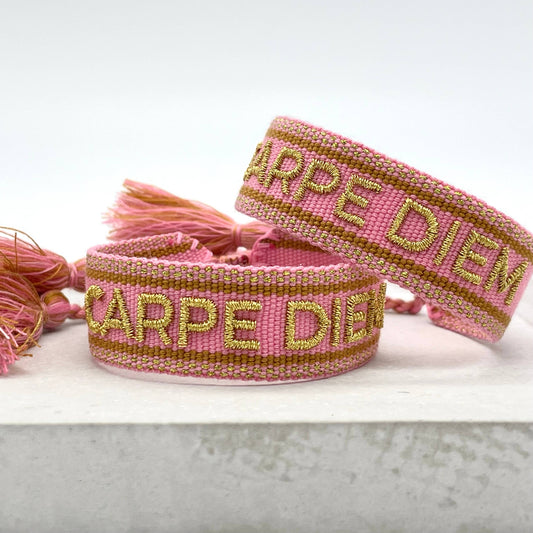 Carpe Diem Statement Woven,  Embroidered Bracelet
