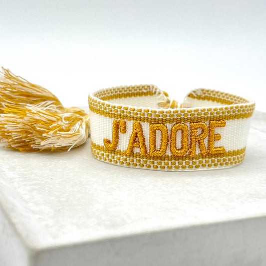 J'adore Woven, Embroidered Statement Bracelet