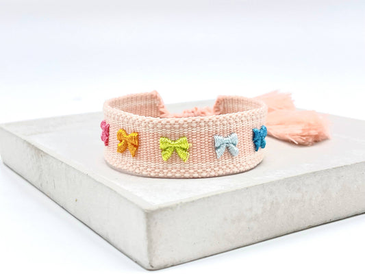 Bows Statement Woven,  Embroidered Bracelet.
