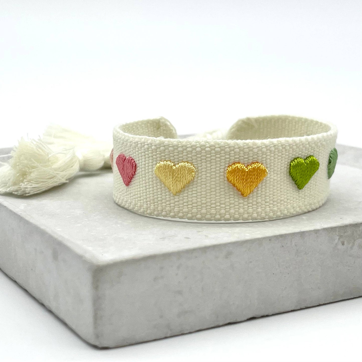 Hearts Woven Embroidered Statement Bracelet