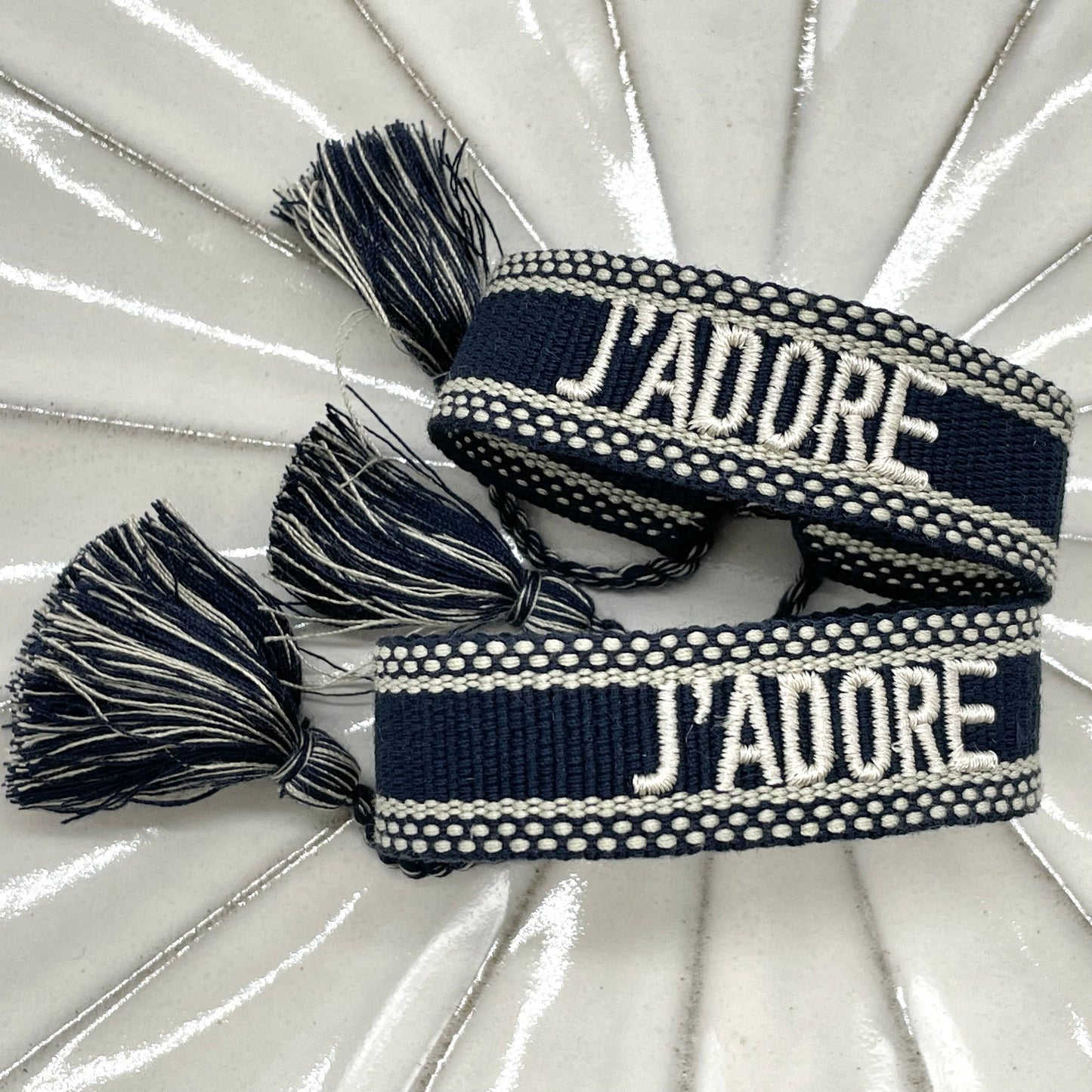 J'adore Woven, Embroidered Statement Bracelet.