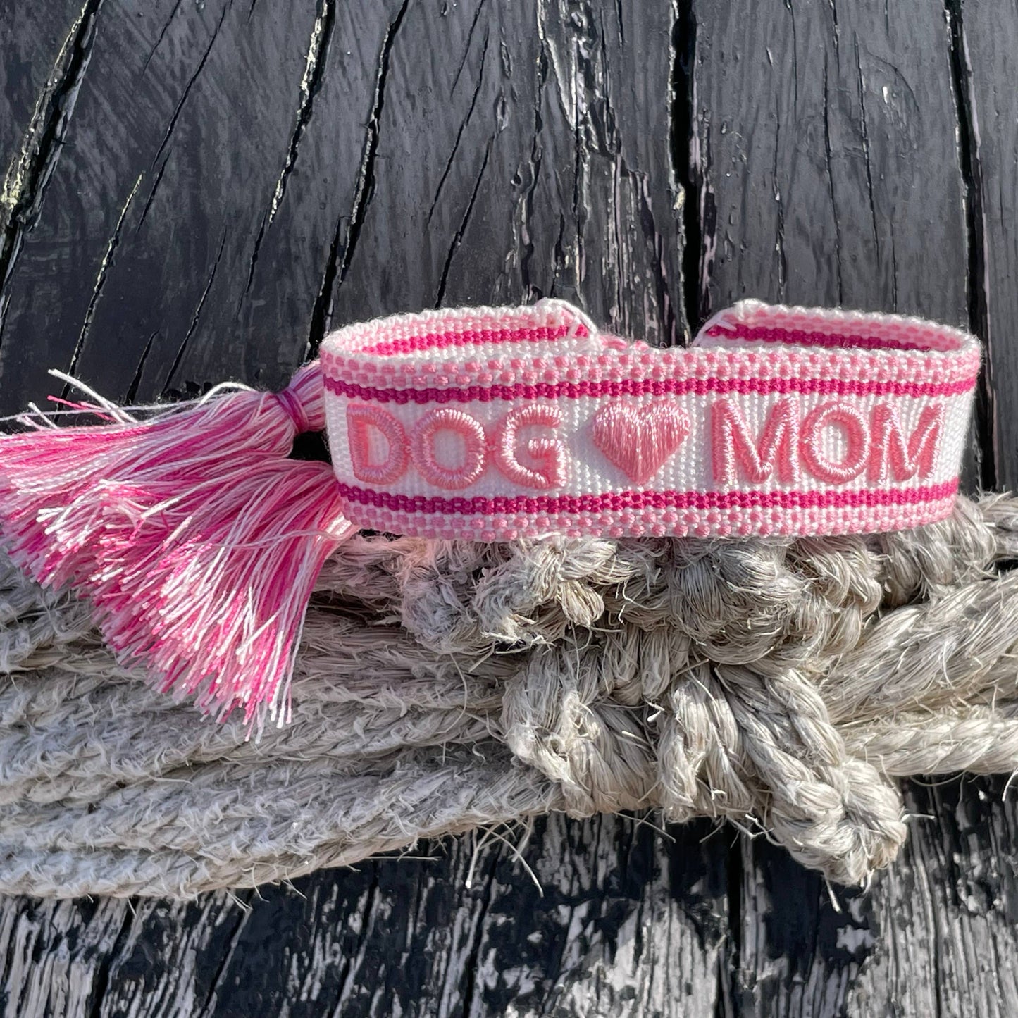 Dog Mom Statement Woven,  Embroidered Bracelet.