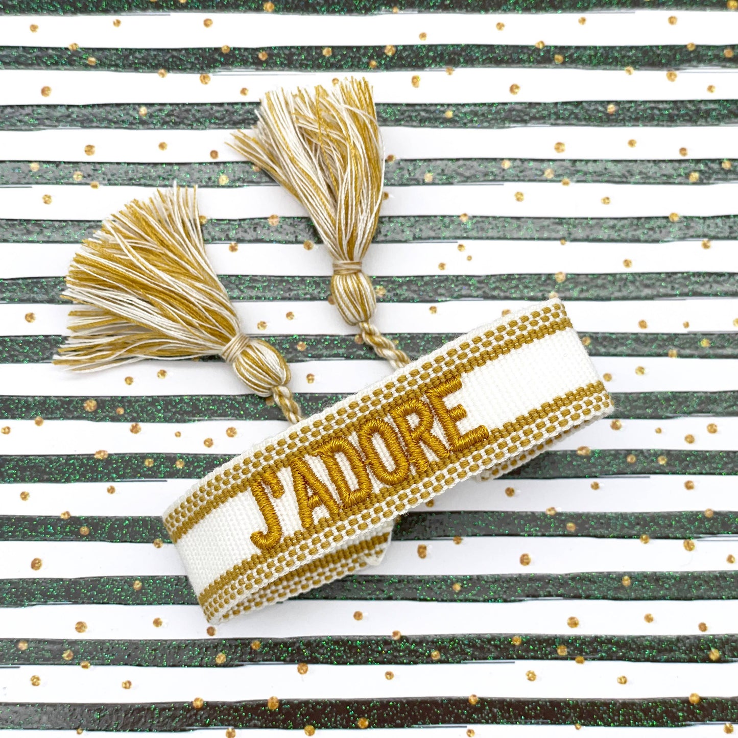 J'adore Woven, Embroidered Statement Bracelet