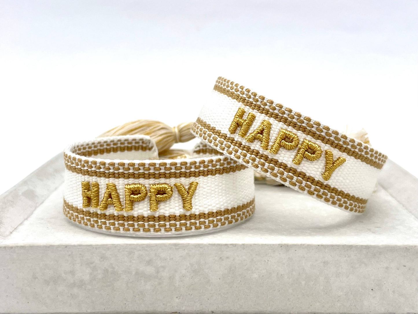 Happy Woven, Embroidered Statement Bracelet