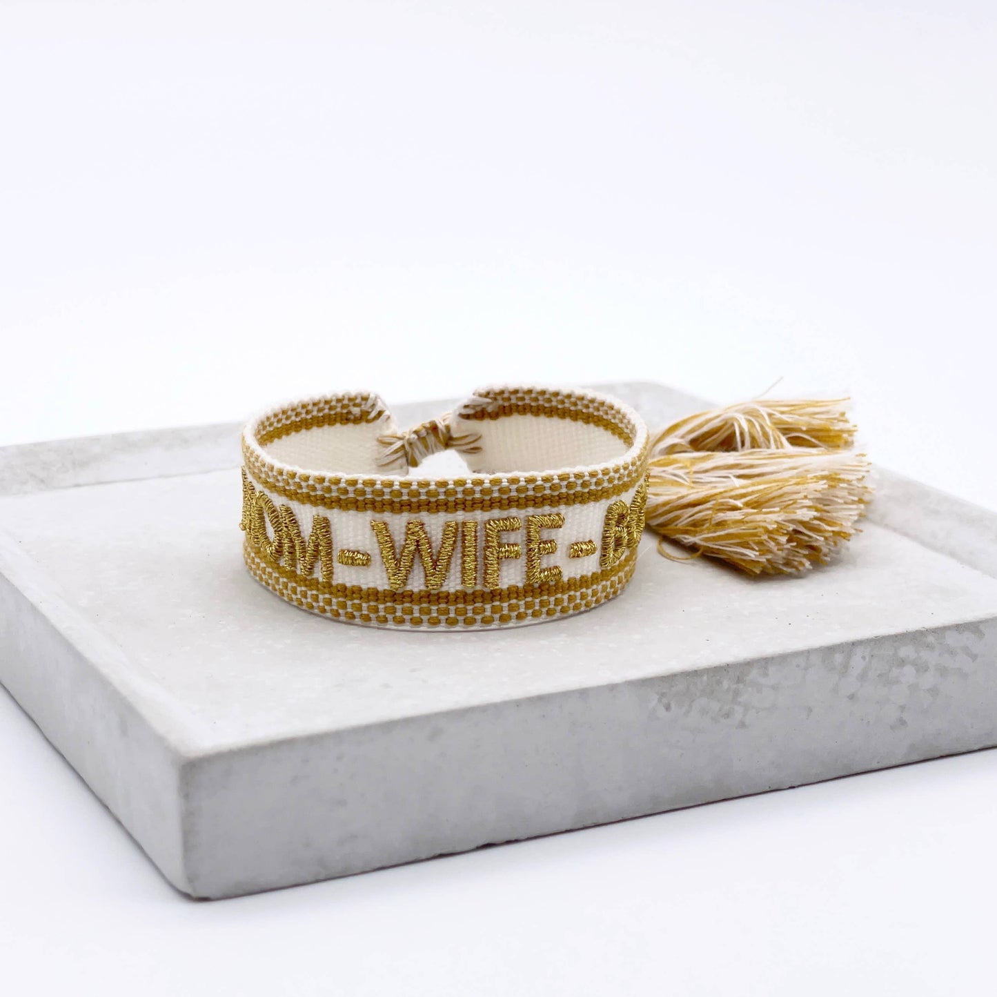 Mom Wife Boss Woven,  Embroidered Statement Bracelet