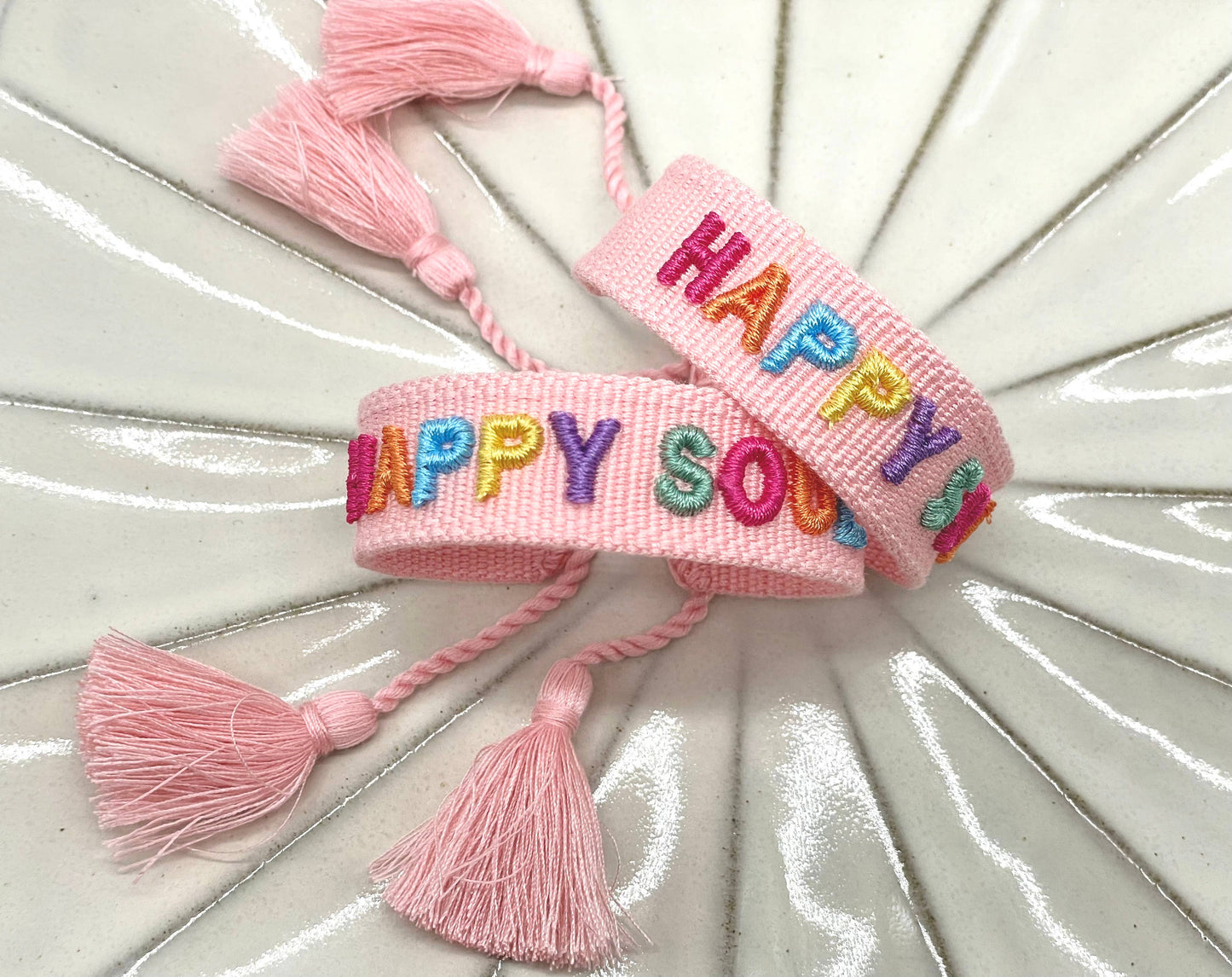 Happy Soul Woven,  Embroidered Statement Bracelet
