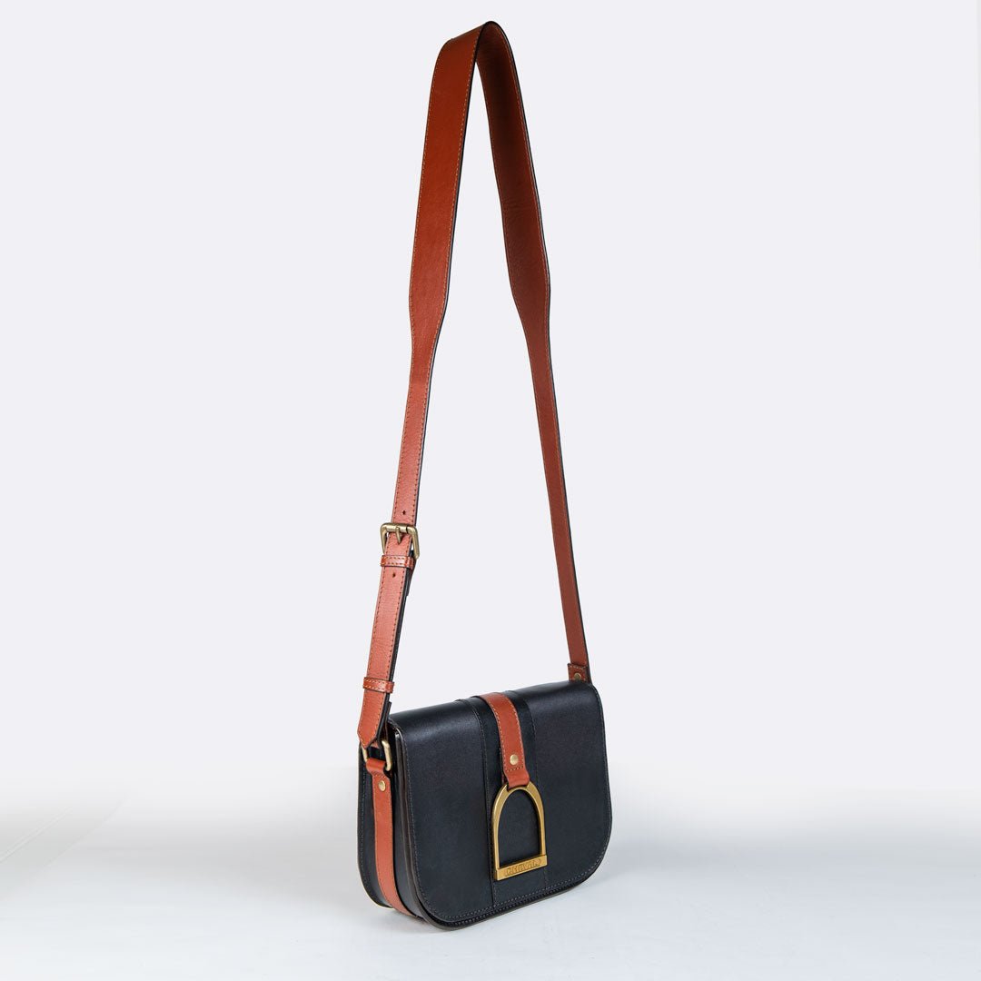 Cheval Stirrup Crossbody Cognac & Black