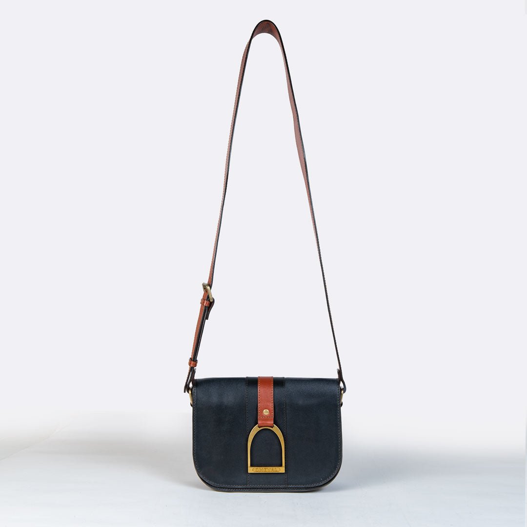 Cheval Stirrup Crossbody Cognac & Black