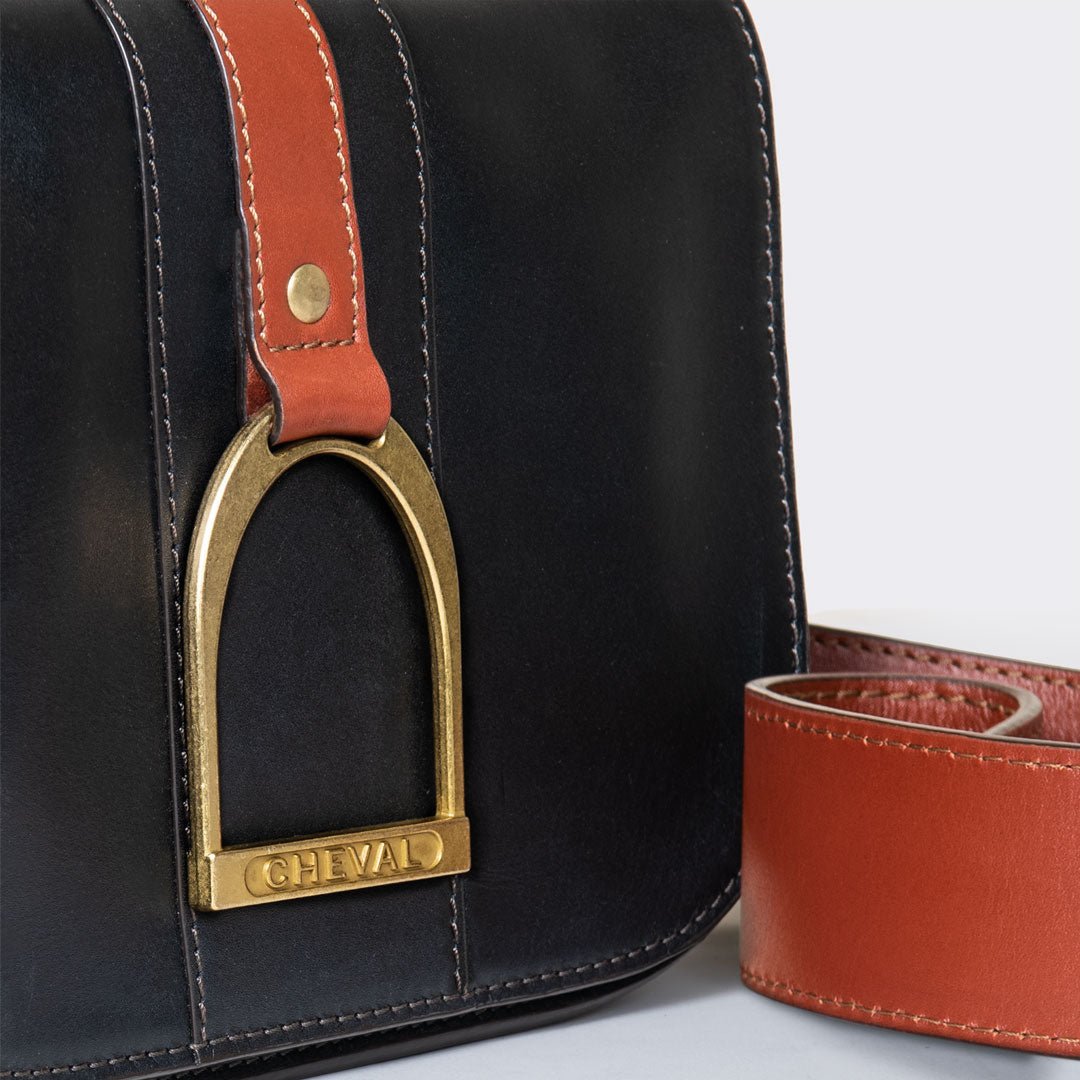 Cheval Stirrup Crossbody Cognac & Black