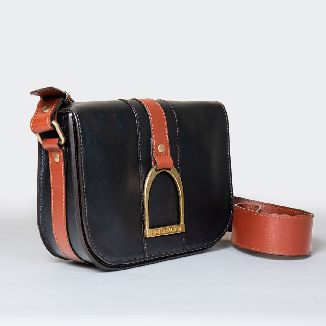 Cheval Stirrup Crossbody Cognac & Black