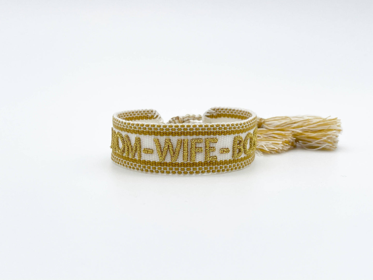 Mom Wife Boss Woven,  Embroidered Statement Bracelet