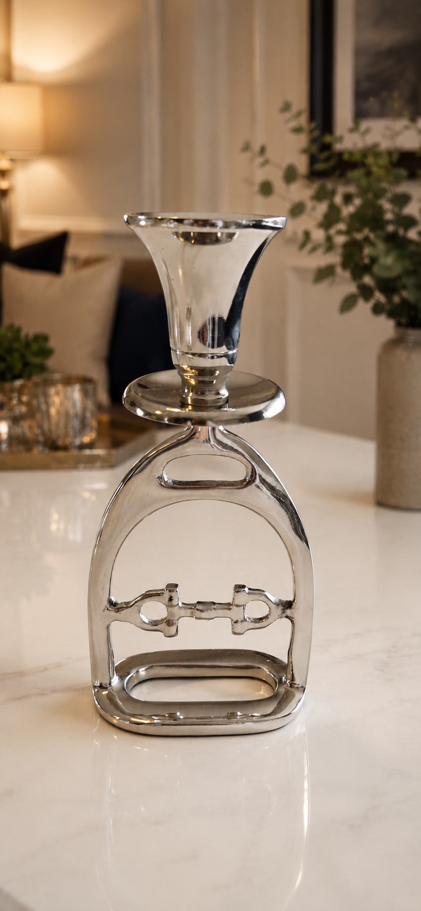 Small Silver Stirrup Candlestick Holder with Snaffle Detail