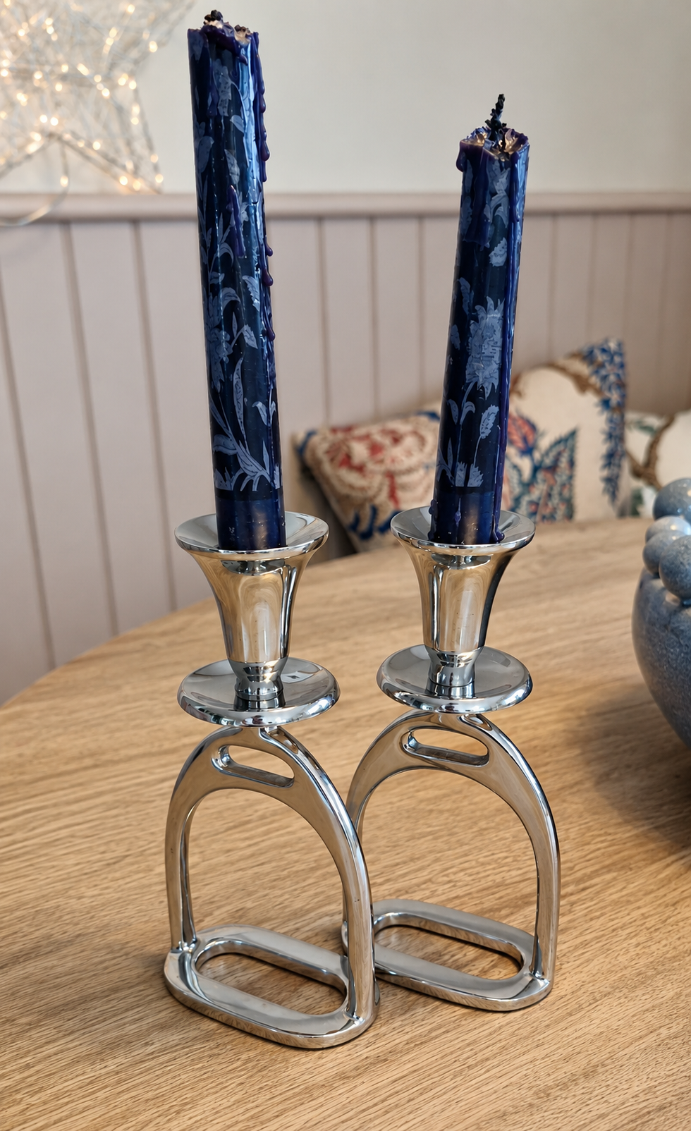 Small Silver Stirrup Candlestick Holders - Pair