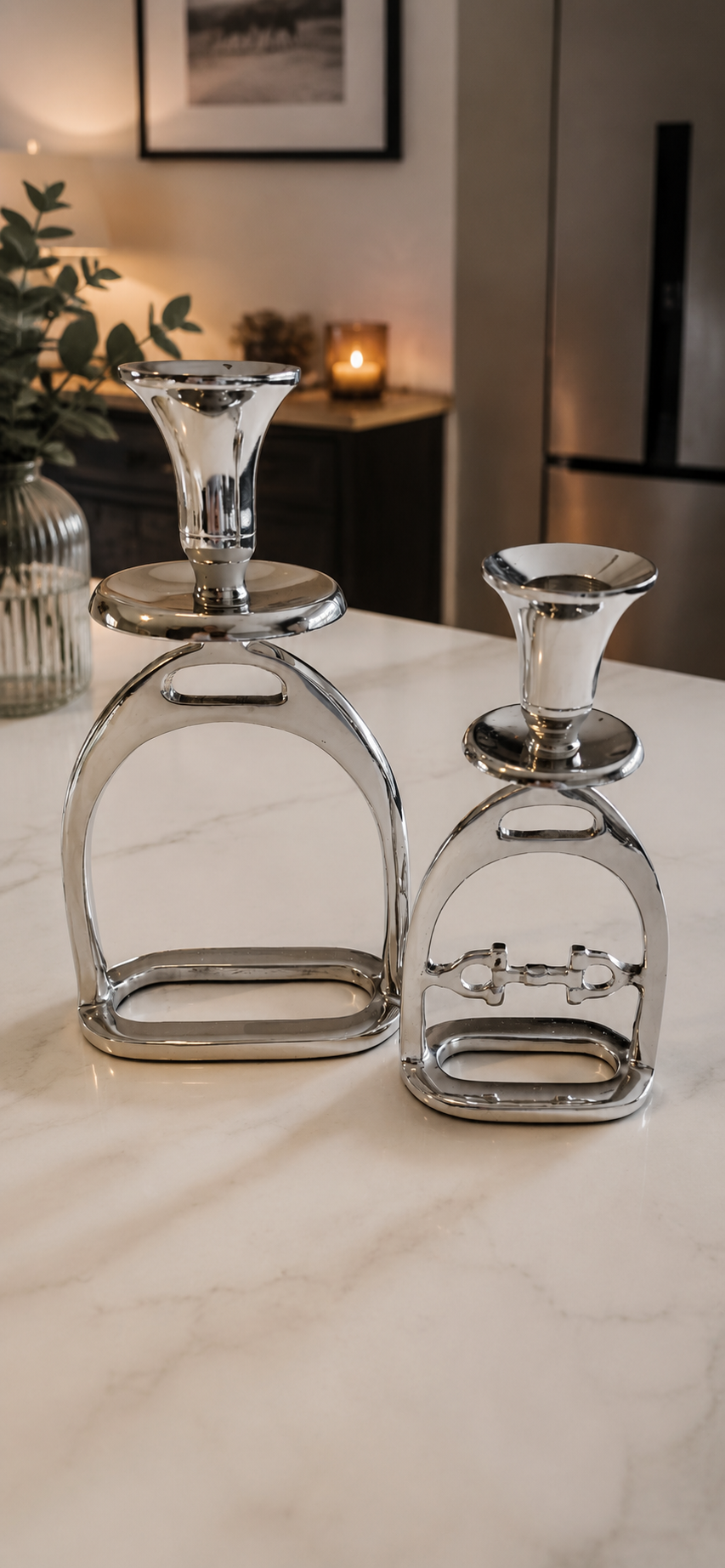 Small Silver Stirrup Candlestick Holder with Snaffle Detail