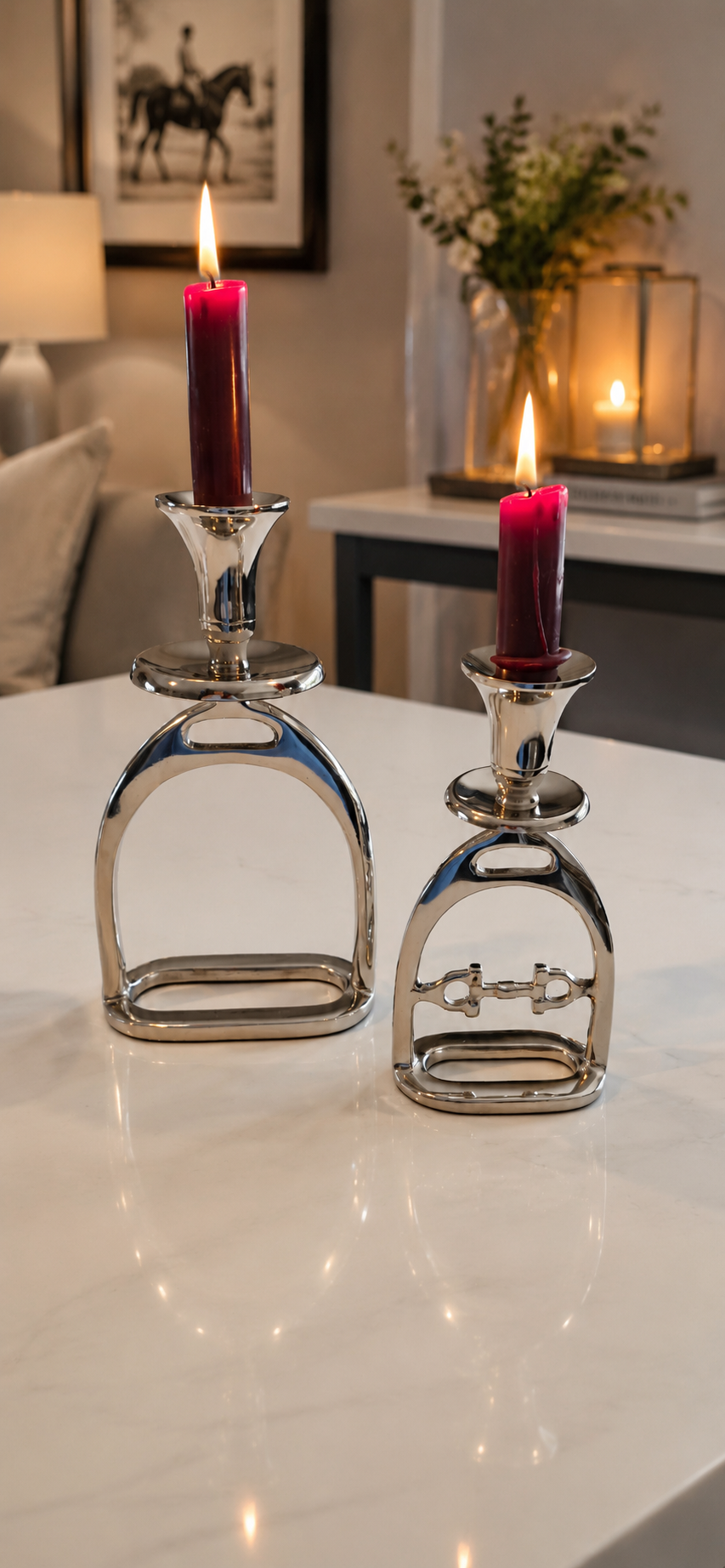 Small Silver Stirrup Candlestick Holder with Snaffle Detail