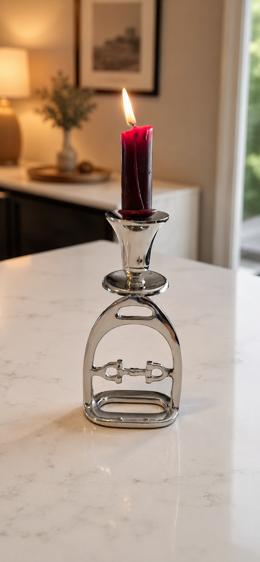 Small Silver Stirrup Candlestick Holder with Snaffle Detail