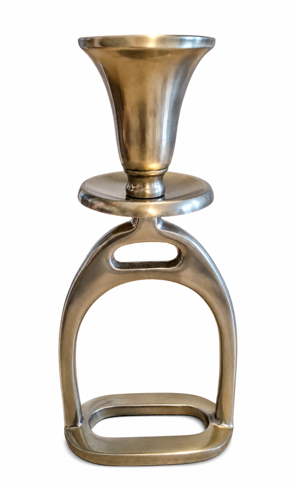 Small Antique Brass Stirrup Candlestick Holders - Pair