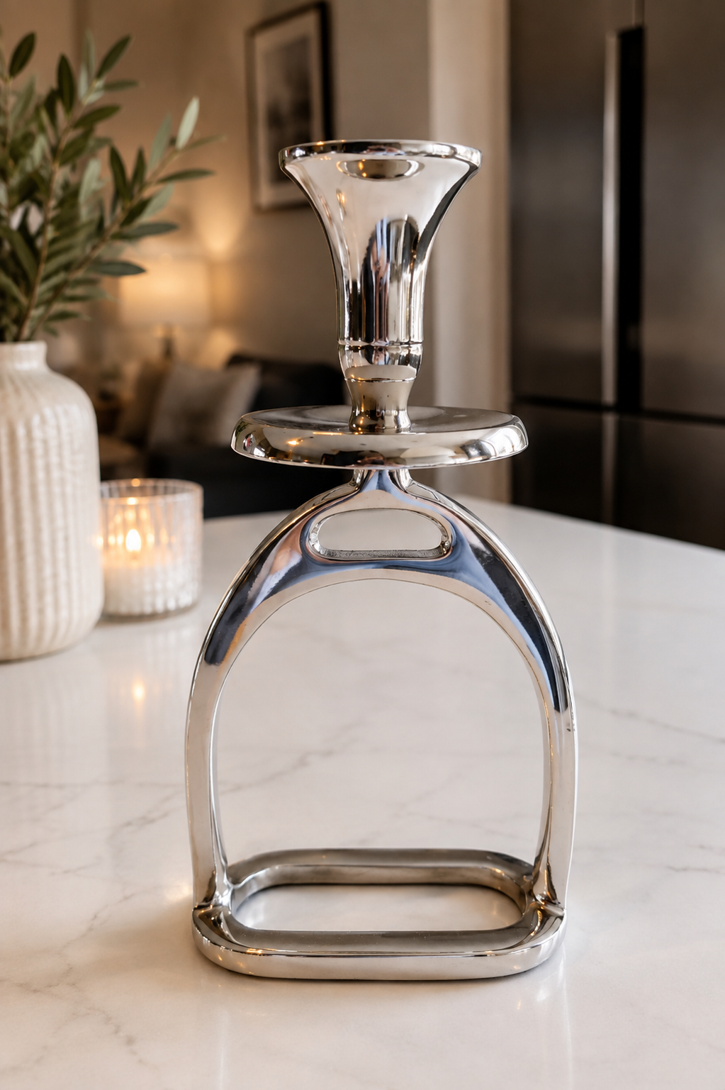 Silver Stirrup Candlestick Holder