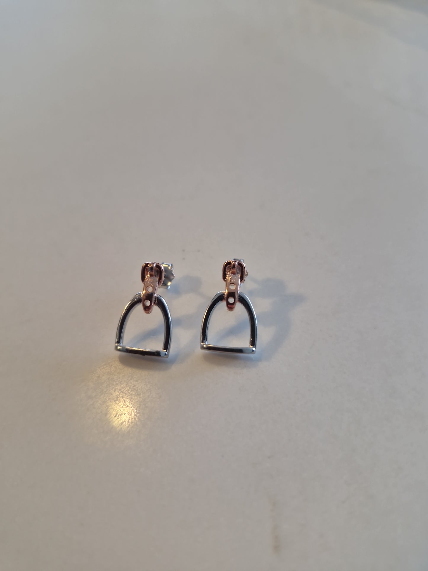 Petite Silver & Rose Gold Stirrup Earrings