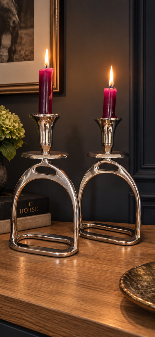 Silver Stirrup Candlestick Holders - PaIr