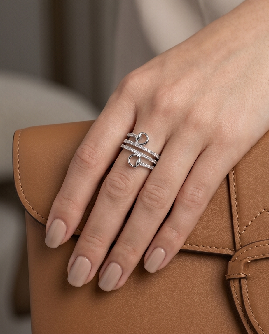 The Pave Snaffle Wrap Around Set - Silver
