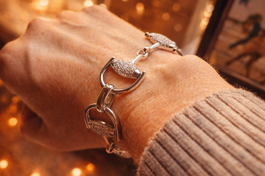 - Pavé Silver Snaffle Bracelet