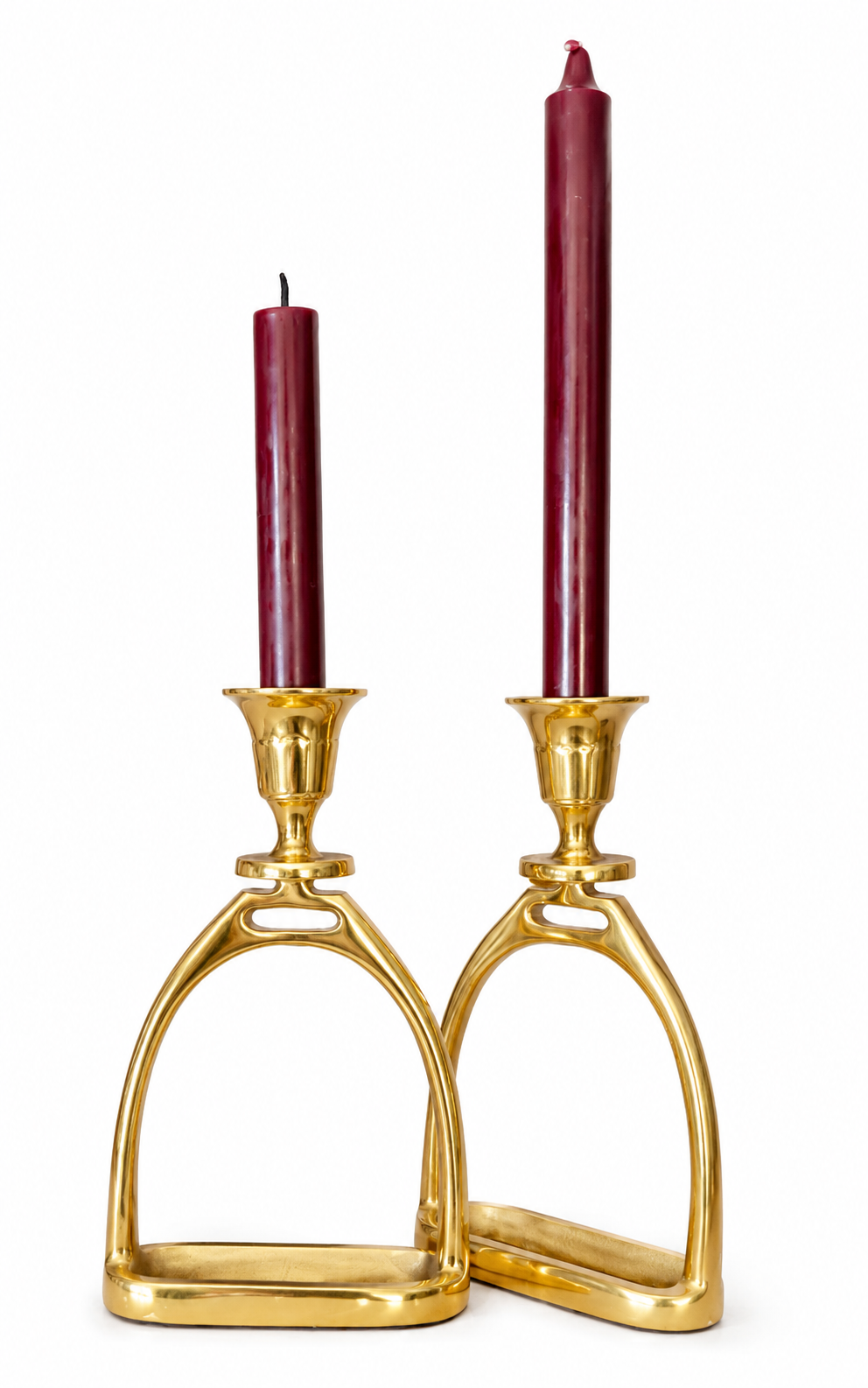 - Pair of gold Plated Stirrup Candlestick Holders