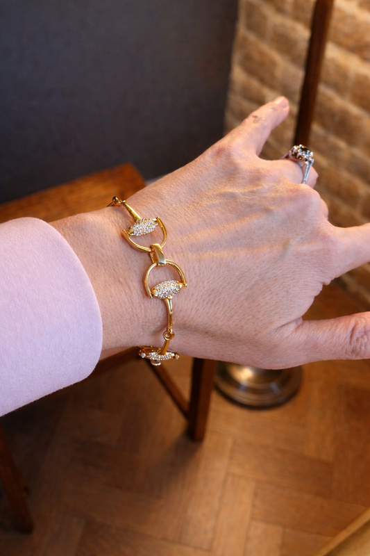 Medium Pavé Gold Snaffle Bracelet